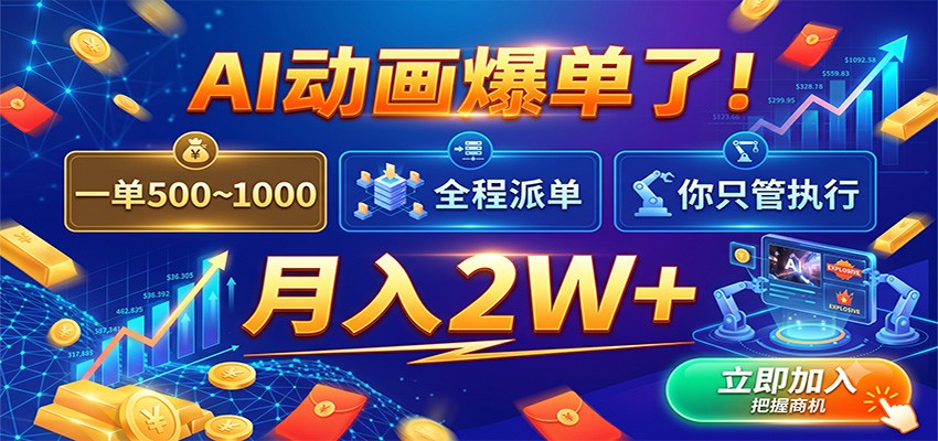 AI动画爆单了！一单500~1000，全程派单，你只管执行，月入2W+武野创库-网创项目资源站-副业项目-创业项目-搞钱项目野创库