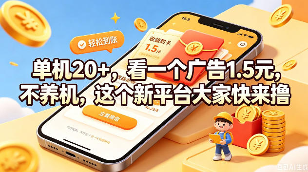单机20+，看一个广告1.5米，不养机，这个新平台大家快来撸【揭秘】武野创库-网创项目资源站-副业项目-创业项目-搞钱项目野创库