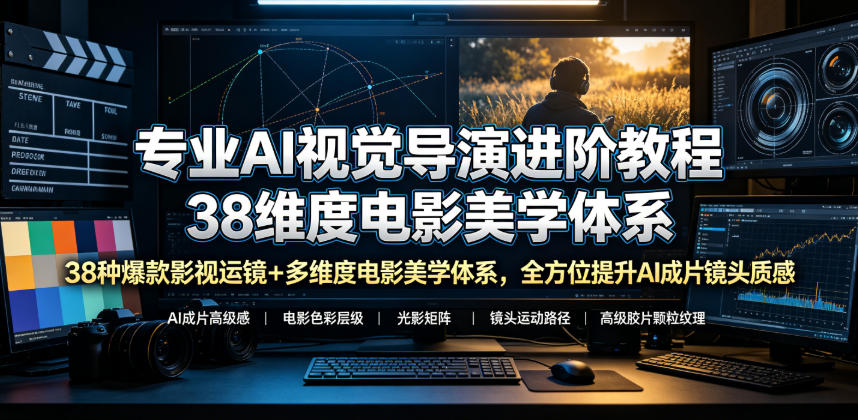 专业AI视觉导演进阶教程，38种爆款影视运镜+多维度电影美学体系，全方位提升AI成片高级感与镜头质感武野创库-网创项目资源站-副业项目-创业项目-搞钱项目野创库