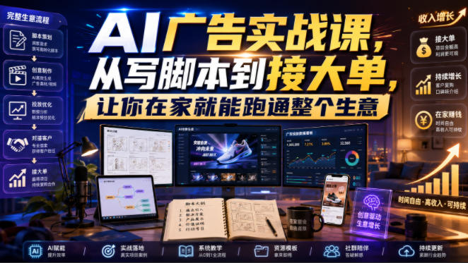 AI广告实战课，从写脚本到接大单，让你在家就能跑通整个生意【原创双语字幕】武野创库-网创项目资源站-副业项目-创业项目-搞钱项目野创库