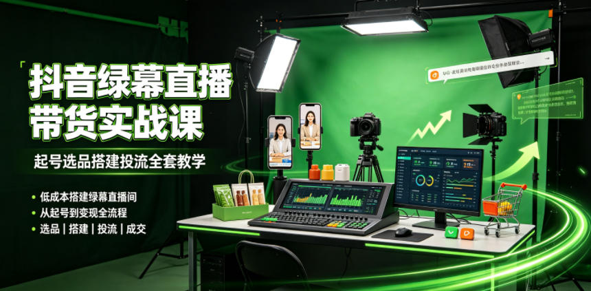 某社群抖音绿幕直播带货实战课，起号选品搭建投流全套教学，低成本搭建绿幕直播间武野创库-网创项目资源站-副业项目-创业项目-搞钱项目野创库