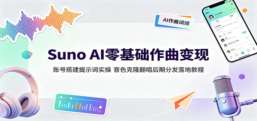 Suno AI零基础作曲变现：账号搭建提示词实操，音色克隆翻唱后期分发落地教程武野创库-网创项目资源站-副业项目-创业项目-搞钱项目野创库