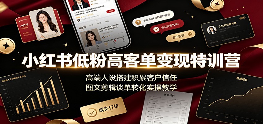 小红书低粉高客单变现特训营：高端人设搭建积累客户信任，图文剪辑谈单转化实操教学武野创库-网创项目资源站-副业项目-创业项目-搞钱项目野创库