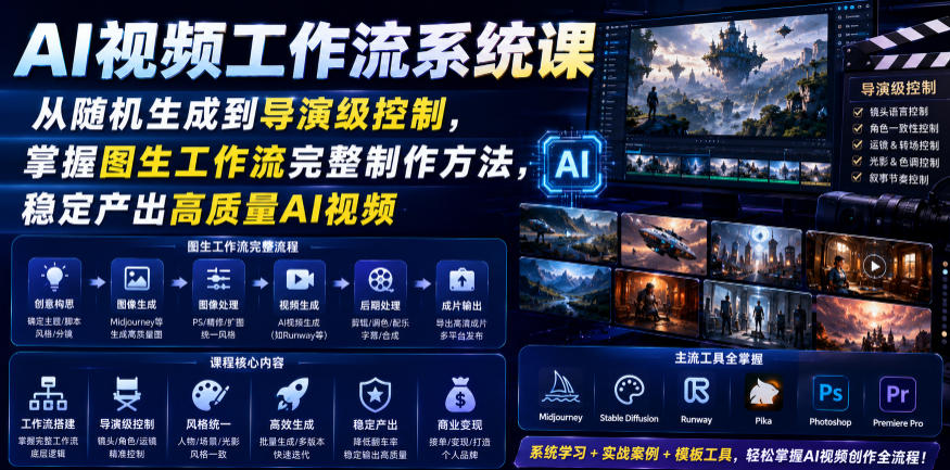 AI视频工作流系统课，从随机生成到导演级控制，掌握图生工作流完整制作方法，稳定产出高质量AI视频武野创库-网创项目资源站-副业项目-创业项目-搞钱项目野创库