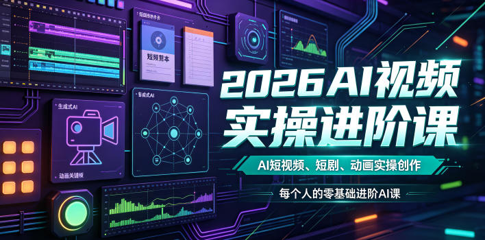 2026AI视频实操进阶课，AI短视频、短剧、动画实操创作，每个人的零基础进阶ai课武野创库-网创项目资源站-副业项目-创业项目-搞钱项目野创库