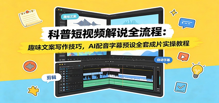 科普短视频解说全流程：趣味文案写作技巧，AI配音字幕预设全套成片实操教程武野创库-网创项目资源站-副业项目-创业项目-搞钱项目野创库