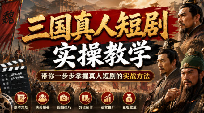 三国真人短剧实操教学，带你一步步掌握真人短剧的实战方法武野创库-网创项目资源站-副业项目-创业项目-搞钱项目野创库