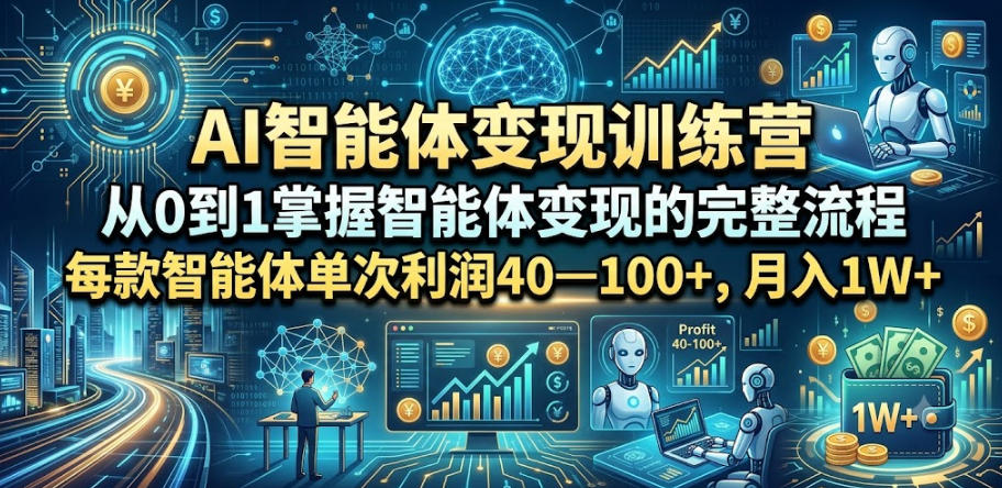 AI智能体变现训练营，从0到1掌握智能体变现的完整流程，每款智能体单次利润40—100+，月入1W+武野创库-网创项目资源站-副业项目-创业项目-搞钱项目野创库