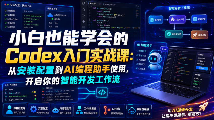 小白也能学会的Codex入门实战课：从安装配置到AI编程助手使用，开启你的智能开发工作流武野创库-网创项目资源站-副业项目-创业项目-搞钱项目野创库