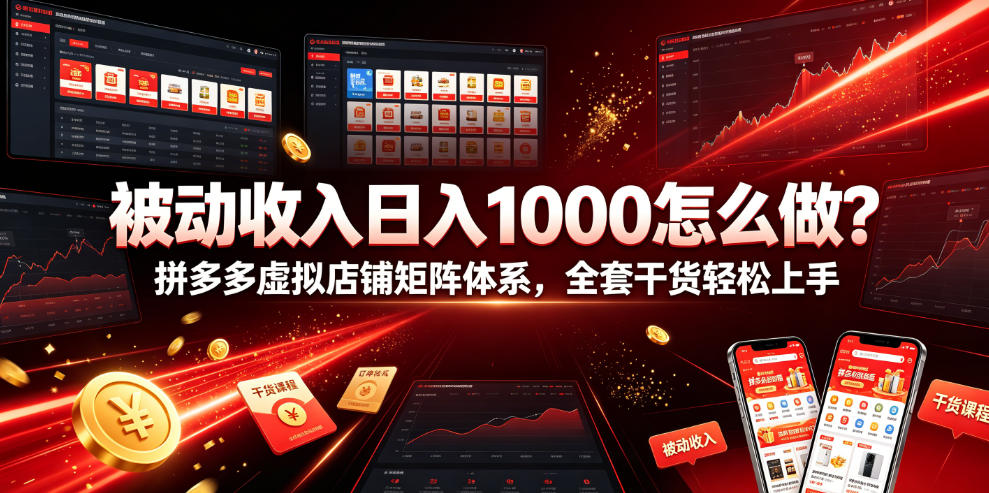 被动收入日入1000怎么做？拼多多虚拟店铺矩阵体系，全套干货轻松上手【揭秘】武野创库-网创项目资源站-副业项目-创业项目-搞钱项目野创库