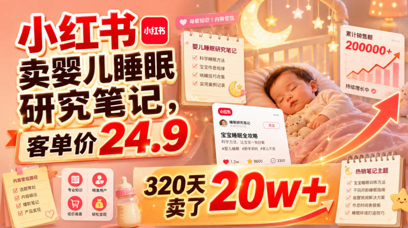 小红书卖婴儿睡眠研究笔记，客单价24.9，320天卖了20w+武野创库-网创项目资源站-副业项目-创业项目-搞钱项目野创库