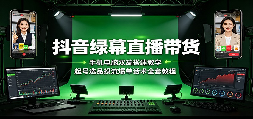 抖音绿幕直播带货：手机电脑双端搭建教学，起号选品投流爆单话术全套教程武野创库-网创项目资源站-副业项目-创业项目-搞钱项目野创库